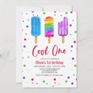Invitation d'anniversaire 1 an Rainbow Ice Pops Co