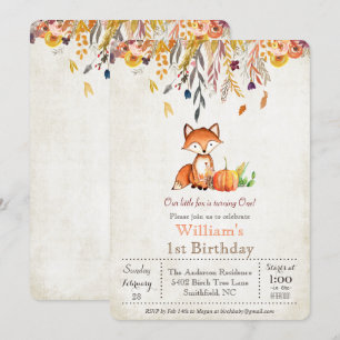 Invitation d'anniversaire 1 an Renard et Citrouill