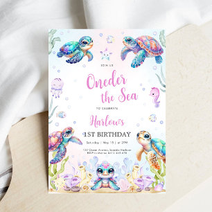 Invitation d'anniversaire 1 an Tortue sous la mer