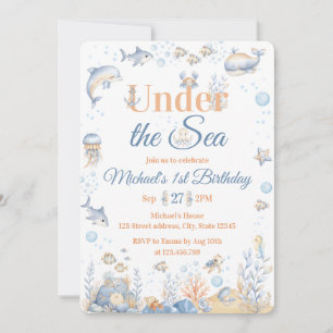 Invitation d'anniversaire 1 an Under the Sea Boy B