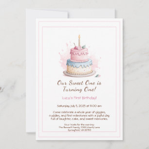 Invitation d'anniversaire 1ère année aquarelle ave