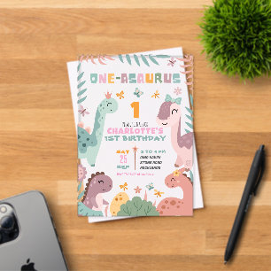 Invitation d'anniversaire 1ère année fille dinosau