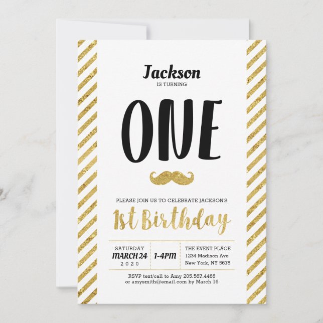 Invitation d'anniversaire 1ère année garçon, Moust (Devant)