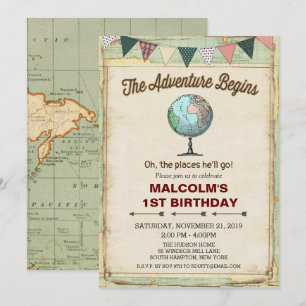 Invitation d'anniversaire 1ère année Vintage Globe