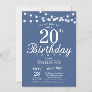Invitation d'anniversaire 20 ans Bleu
