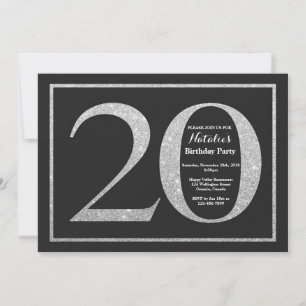 Invitation d'anniversaire 20 ans Glitter Argent Ta