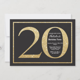 Invitation d'anniversaire 20 ans Paillettes dorées