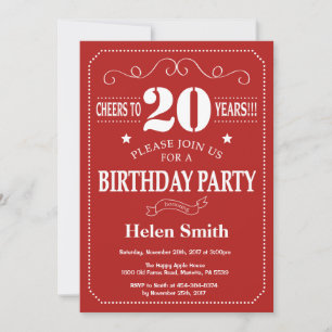 Invitation d'anniversaire 20 ans Rouge et Blanc