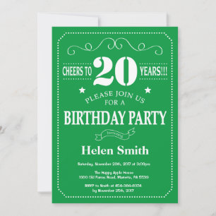 Invitation d'anniversaire 20 ans vert et blanc