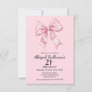 Invitation d'anniversaire 21 ans avec un nœud rose