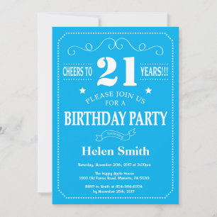 Invitation d'anniversaire 21 ans Bleu et Blanc