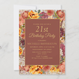 Invitation d'anniversaire 21 ans Crème Orange Brûl
