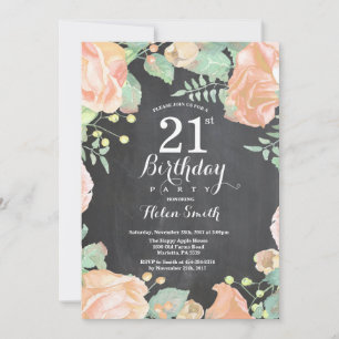 Invitation d'anniversaire 21 ans Fleur de Pêche Bo