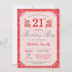 Invitation d'anniversaire 21 ans Floral Rouge pour