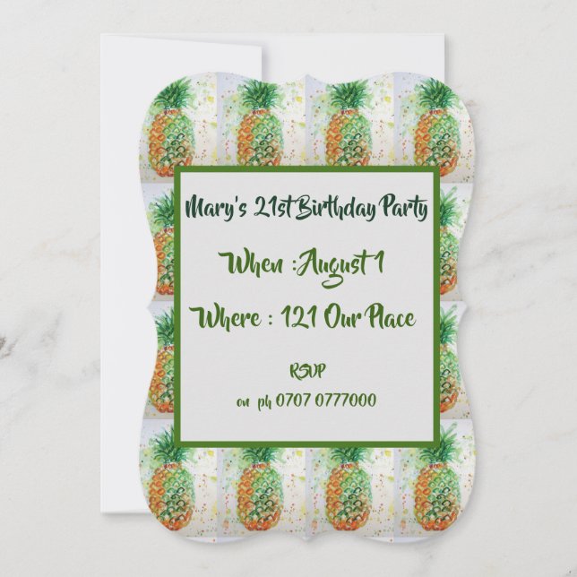Invitation d'anniversaire 21 ans Fruit Ananas Vert (Devant)
