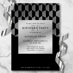 Invitation d'anniversaire 21 ans moderne noir faux