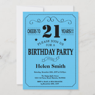 Invitation d'anniversaire 21 ans Noir et Bleu