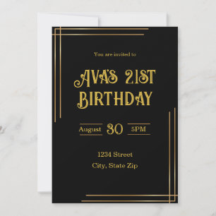 Invitation d'anniversaire 21 ans – Noir & Or   Élé
