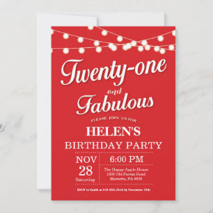 Invitation d'anniversaire 21 ans Rouge Fabuleux