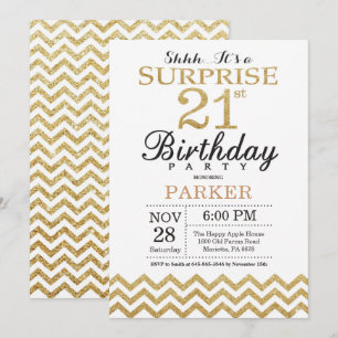 Invitation d'anniversaire 21 ans surprise paillett