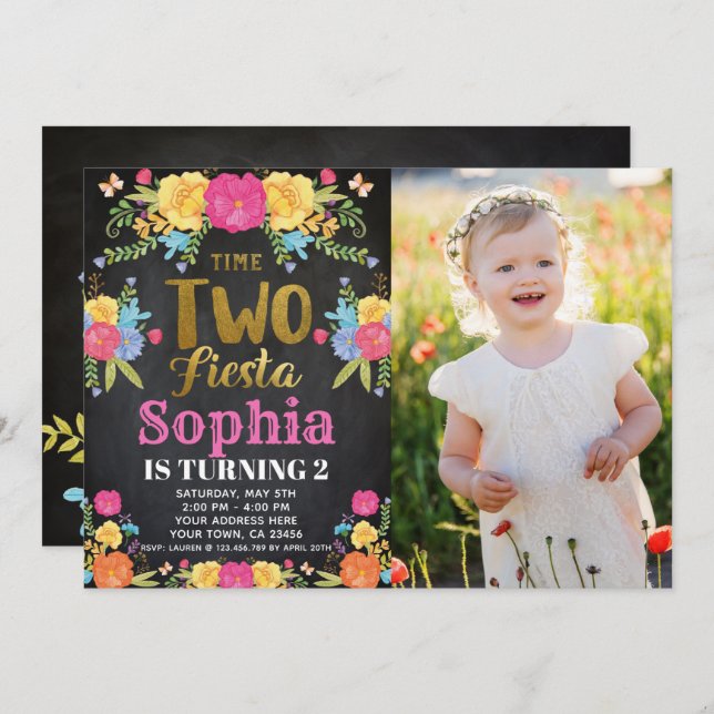 Invitation d'anniversaire 2 ans Fiesta (Devant / Derrière)