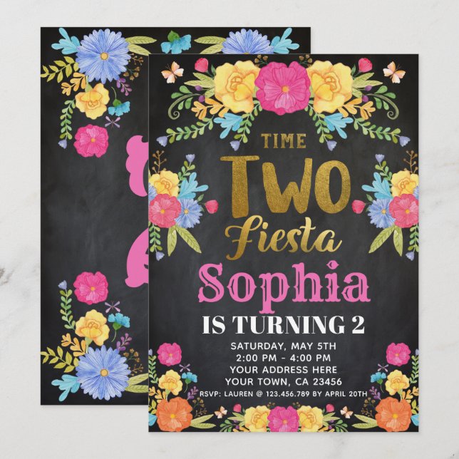 Invitation d'anniversaire 2 ans Fiesta (Devant / Derrière)