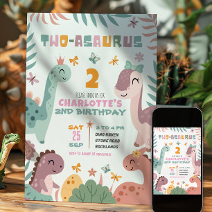 Invitation d'anniversaire 2 ans fille dinosaure pa