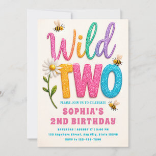 Invitation d'anniversaire 2 ans fille thème sauvag
