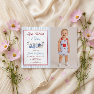 Invitation d'anniversaire 2 ans garçon Rouge Blanc