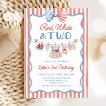 Invitation d'anniversaire 2 ans Rouge Blanc & Deux