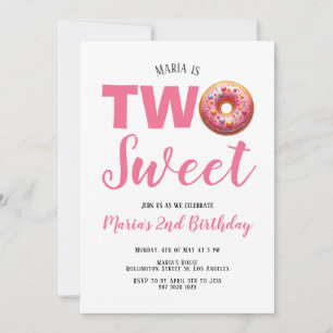 Invitation d'anniversaire 2 ans Two Sweet Pink Don