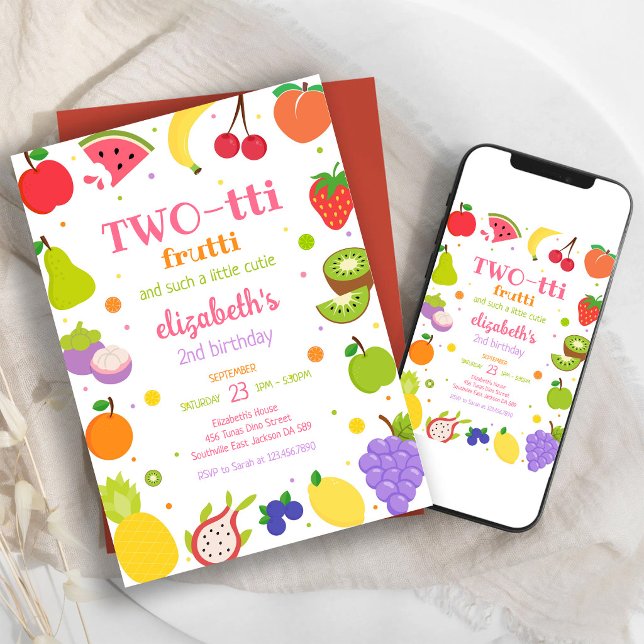 Invitation d'anniversaire 2 ans Two-tti Frutti Fru (Créateur téléchargé)