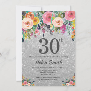 Invitation d'anniversaire 30 ans à motif floral pa