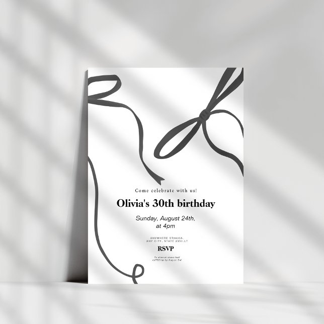 Invitation d'anniversaire 30 ans avec un nœud noir (Créateur téléchargé)