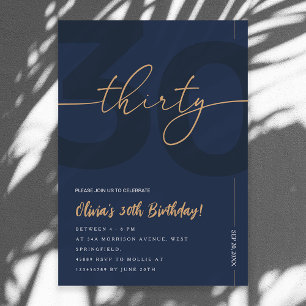 Invitation d'anniversaire 30 ans Bleu Nuit et Or M