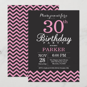 Invitation d'anniversaire 30 ans Chevron noir et r