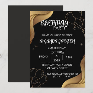 Invitation d'anniversaire 30 ans en noir abstrait 