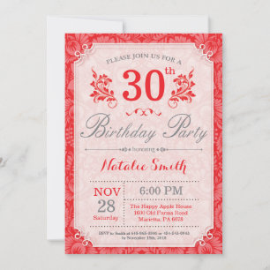 Invitation d'anniversaire 30 ans Floral Rouge pour