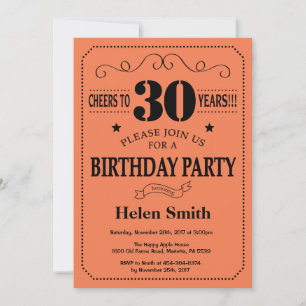Invitation d'anniversaire 30 ans Noir et Corail