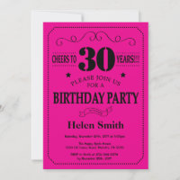 Invitation d'anniversaire 30 ans Noir et Rose Chau