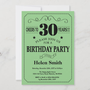 Invitation d'anniversaire 30 ans Noir et Vert