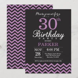 Invitation d'anniversaire 30 ans noir et violet
