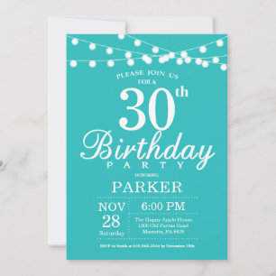 Invitation d'anniversaire 30 ans Teal Aqua Turquoi