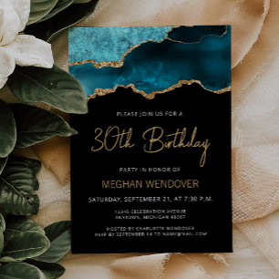 Invitation d'anniversaire 30 ans Teal Blue Gold Ag