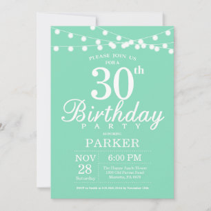 Invitation d'anniversaire 30 ans vert menthe