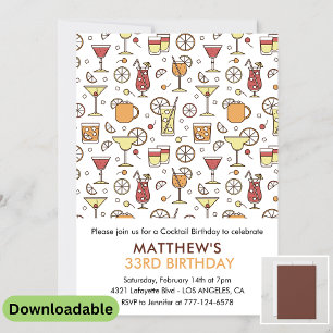 Invitation d'anniversaire 33 ans Cocktail Pattern 