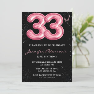 Invitation d'anniversaire 33 ans Glam Rose  Ballon
