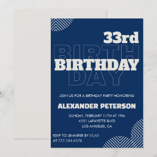 Invitation d'anniversaire 33 ans Hommes Bleu marin