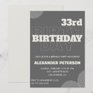 Invitation d'anniversaire 33 ans Hommes Typographi