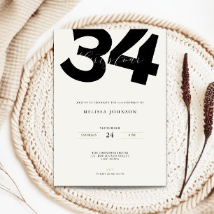 Invitation d'anniversaire 34 ans minimale - Typo g
